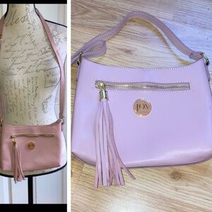 Joy Mangano Leather Pale Pink Slim Crossbody Bag Purse Tassel Pull